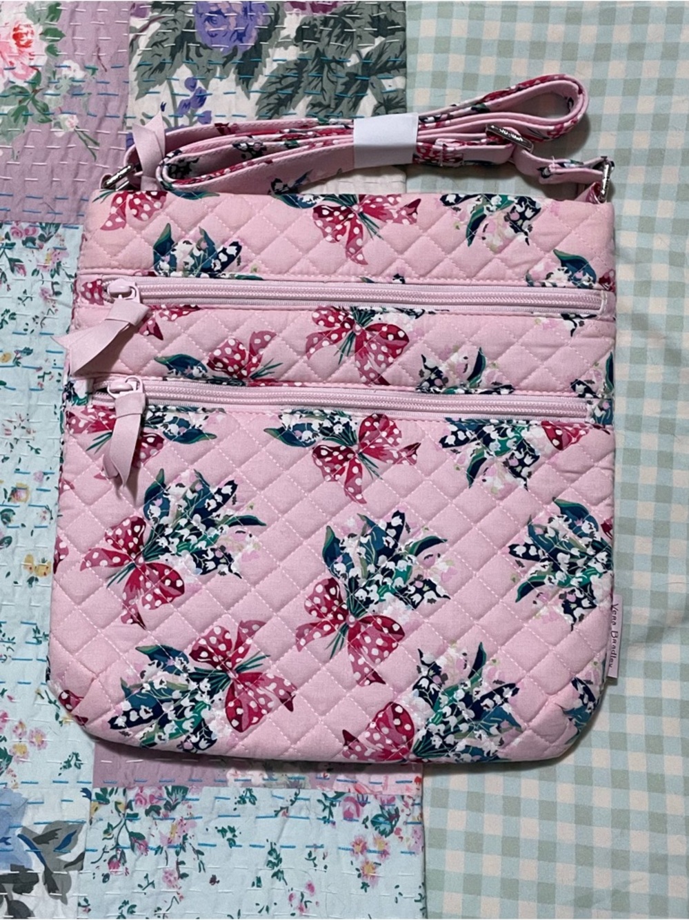 NWT Vera Bradley Triple Zip Hipster Crossbody in Happiness Returns Pink